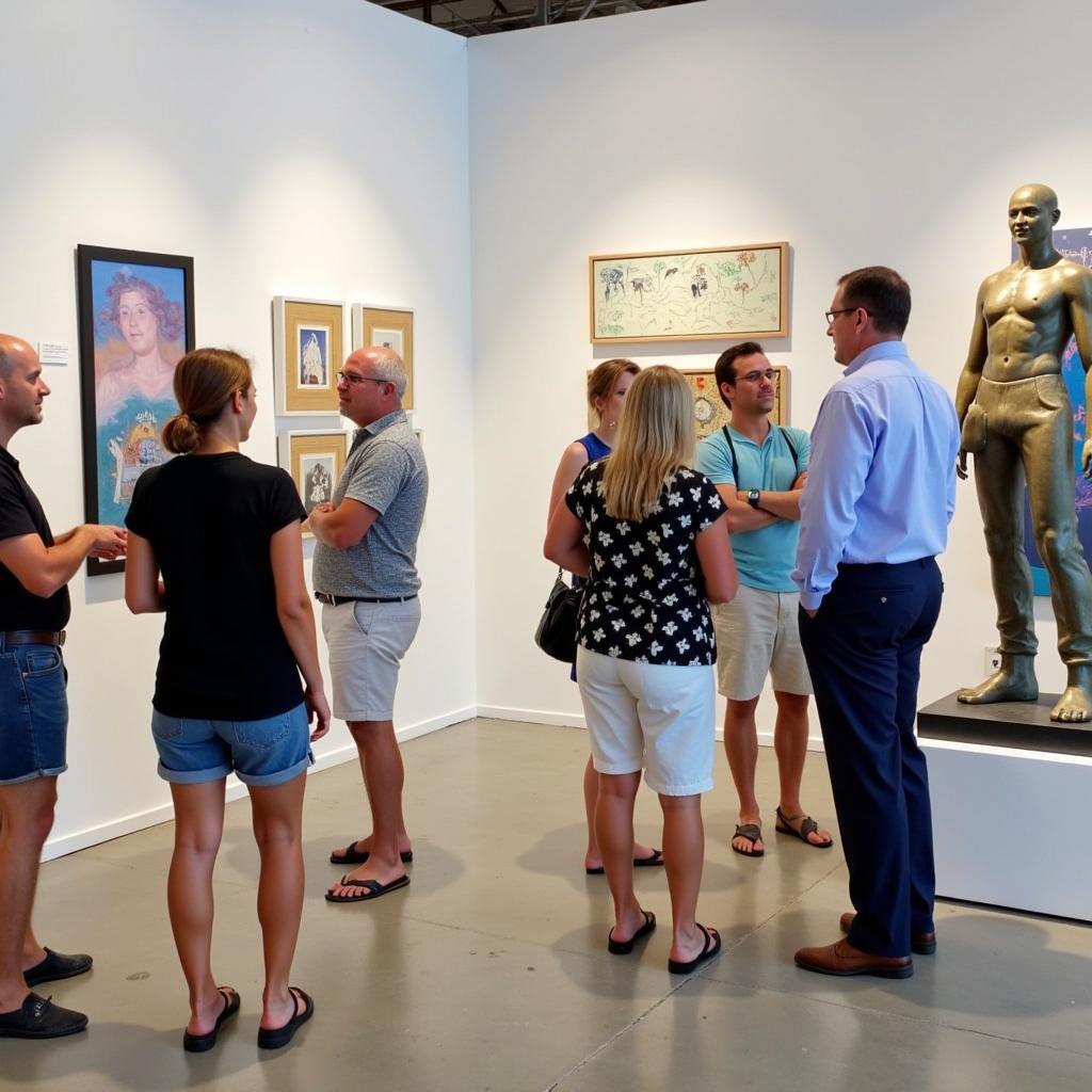 Visitors interacting with a sculpture at Cocoa Beach Art Show