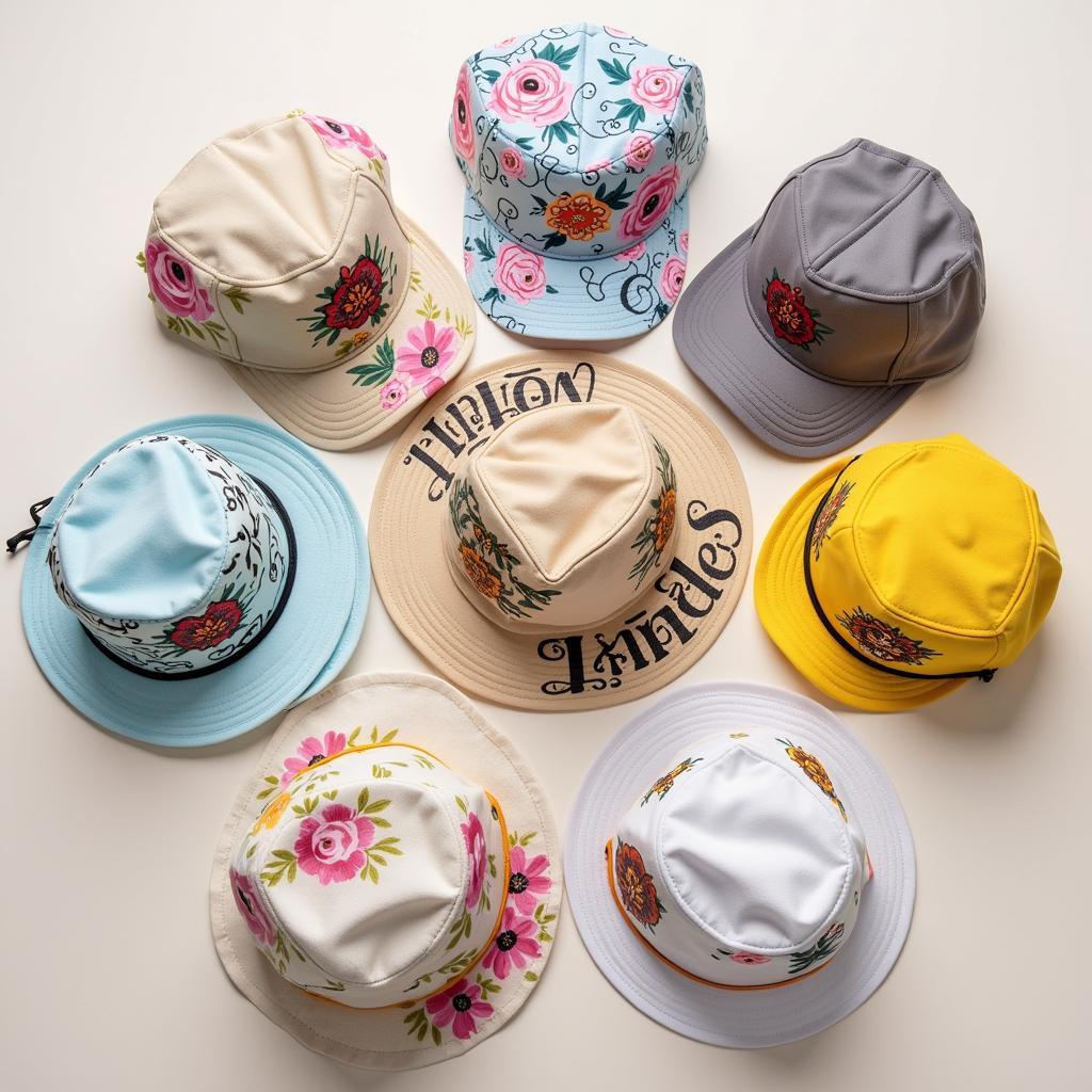 A curated collection of hats showcasing a variety of artistic styles and techniques