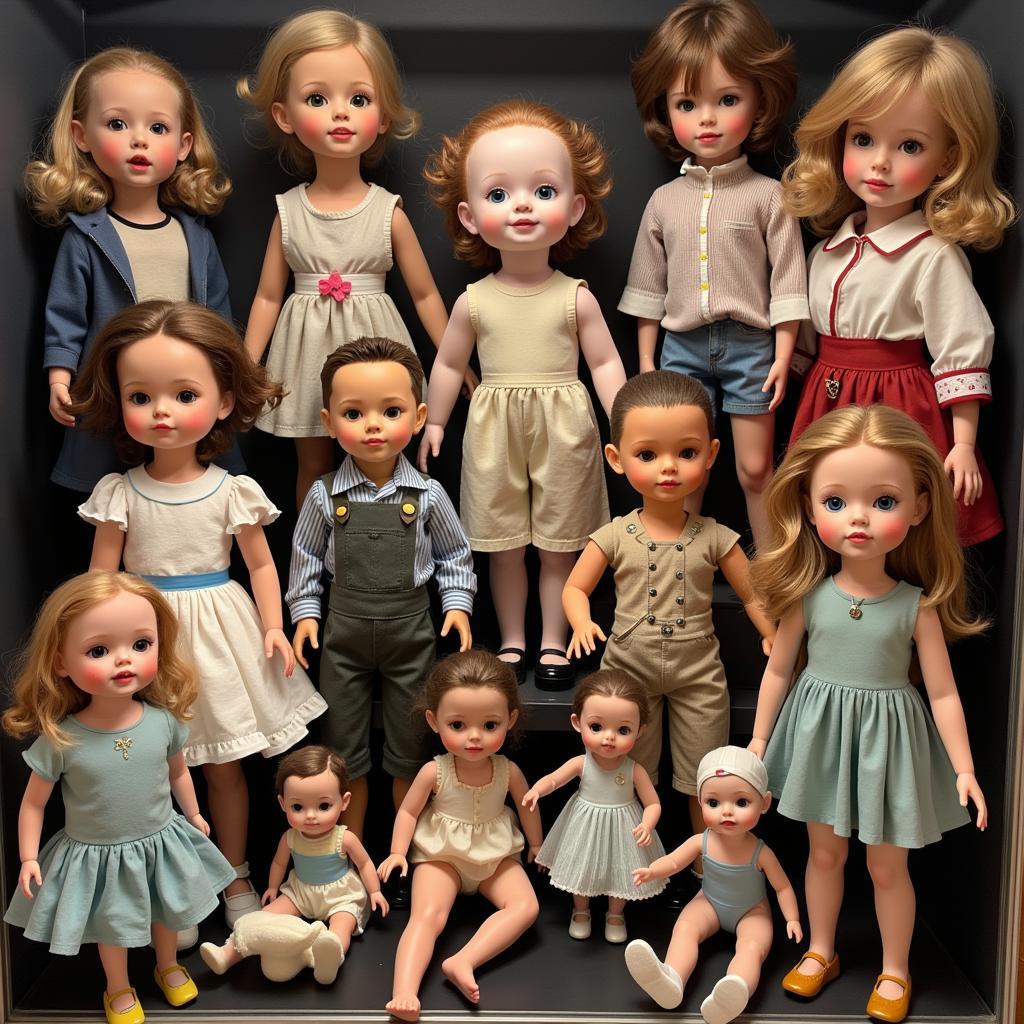 Collection of Various Art Dolls on Display