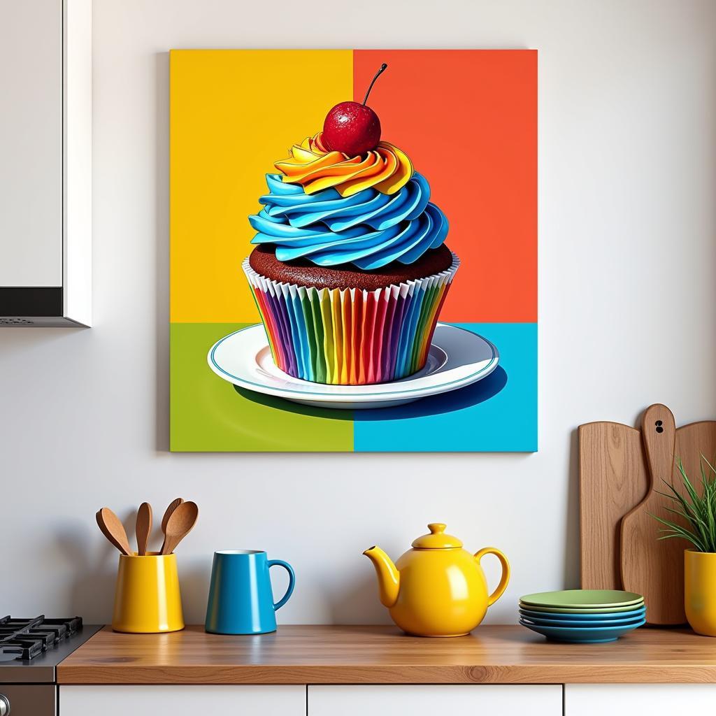 Colorful Cupcake Painting Kitchen Wall Decor