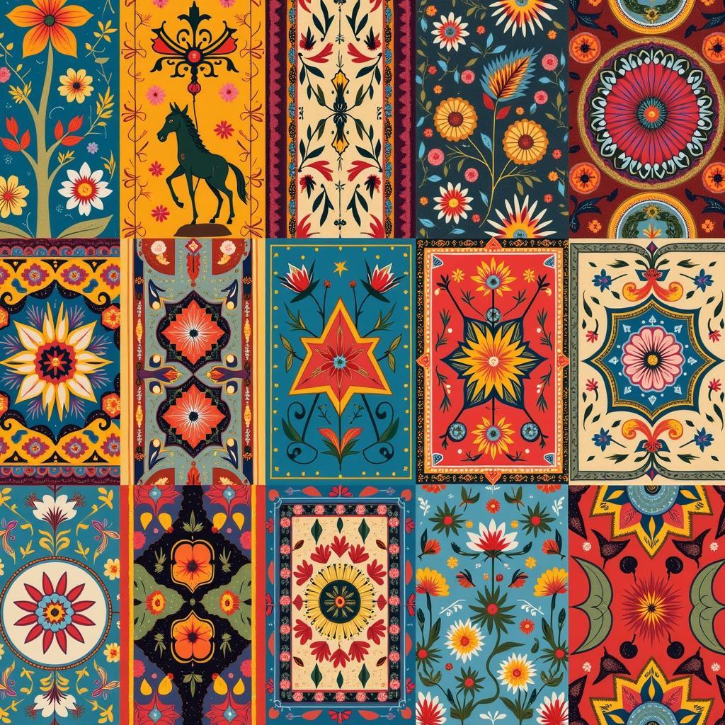 Colorful folk art wallpaper designs