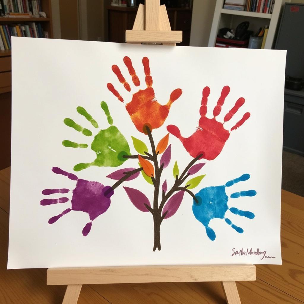 Colorful Leaf Handprint Art on Canvas