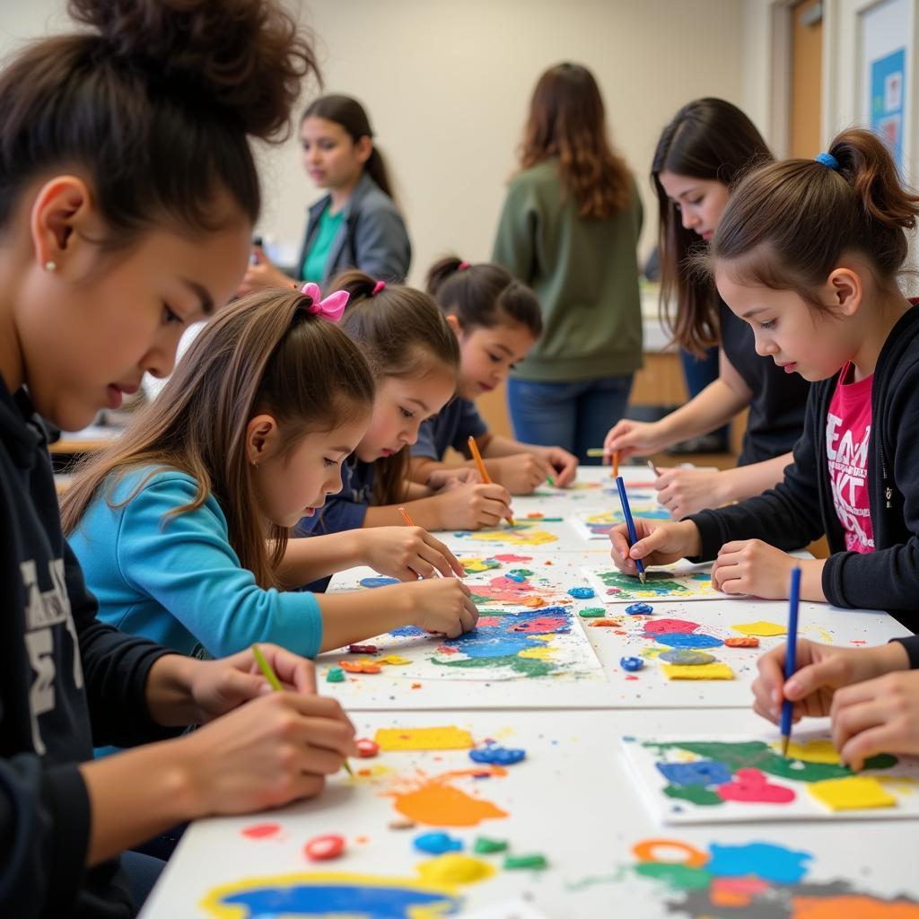 Community members participating in a collaborative art project workshop