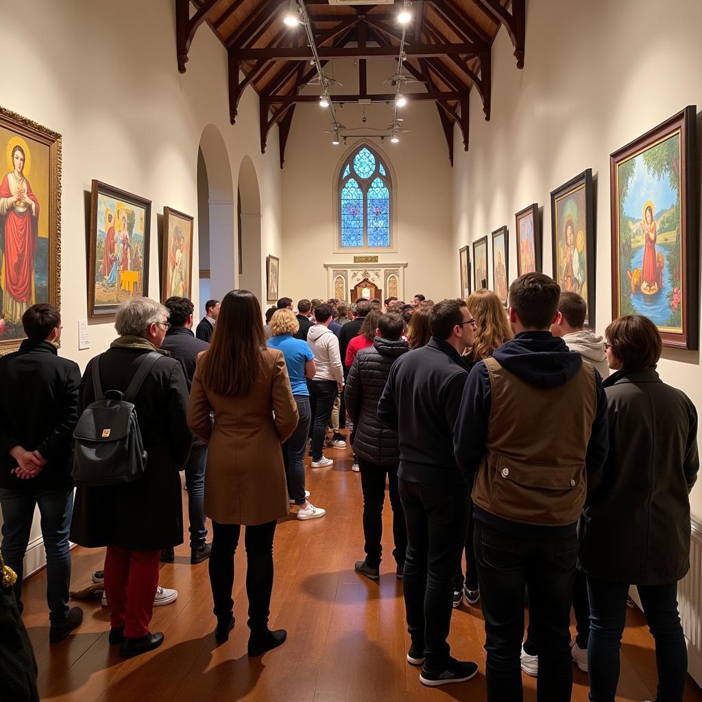 Community members gathered at a church art exhibition