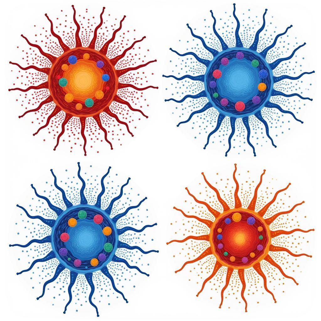 Gene speck art comparing gene expressions in healthy and diseased cells