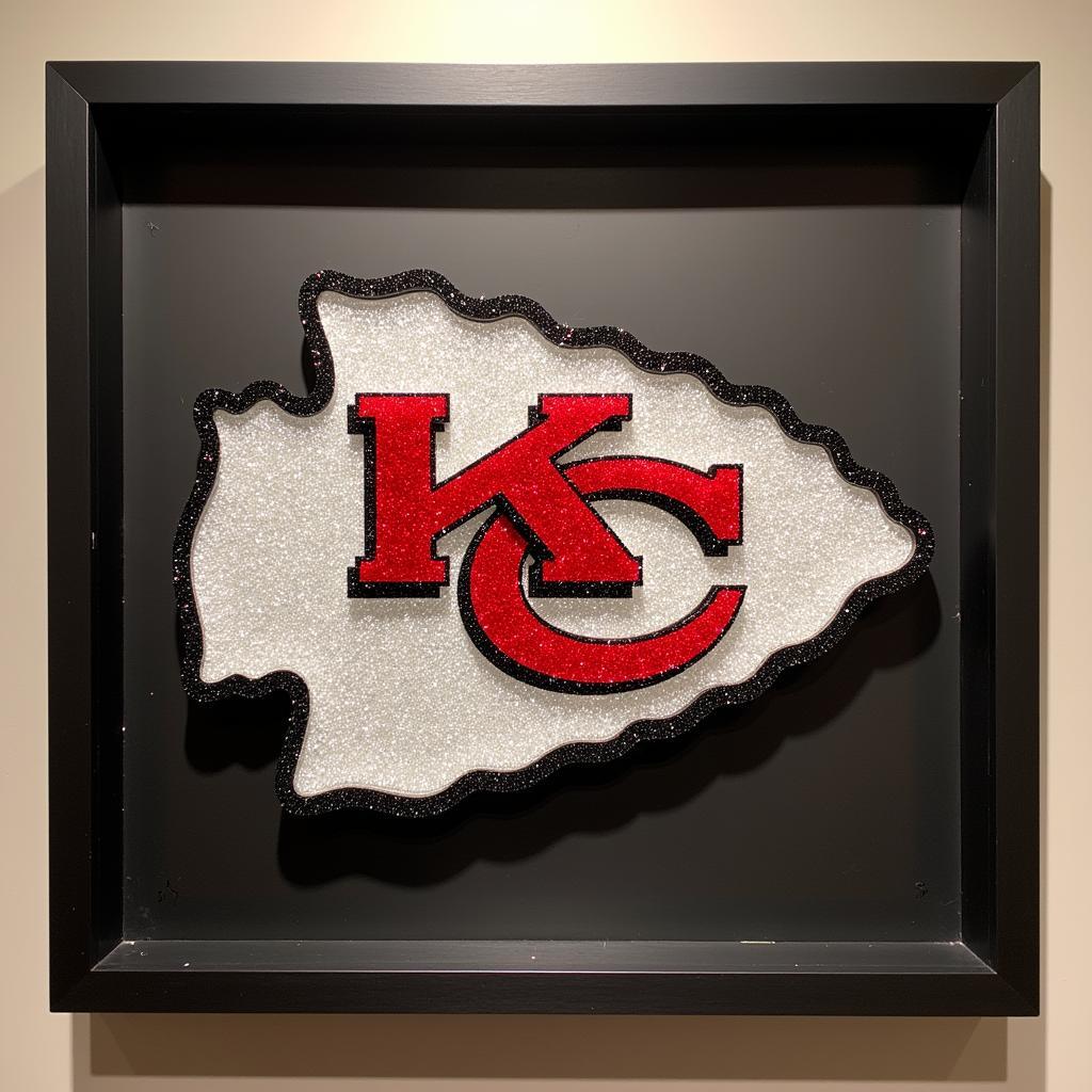 Finished KC Chiefs Diamond Art Piece Sparkling in the Light