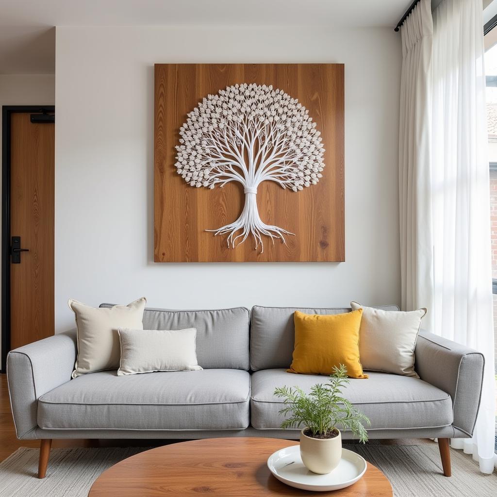 Completed String Art Tree on Wall