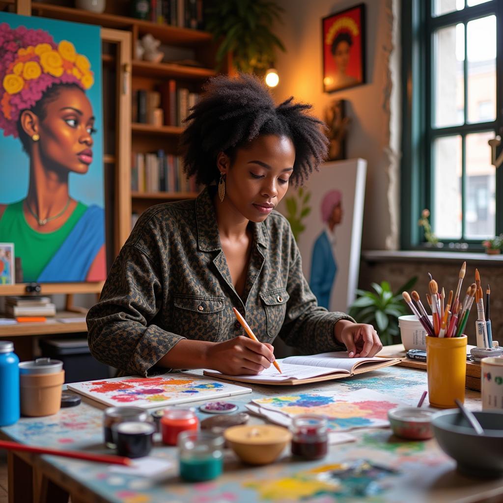 Contemporary Black Artist in Studio