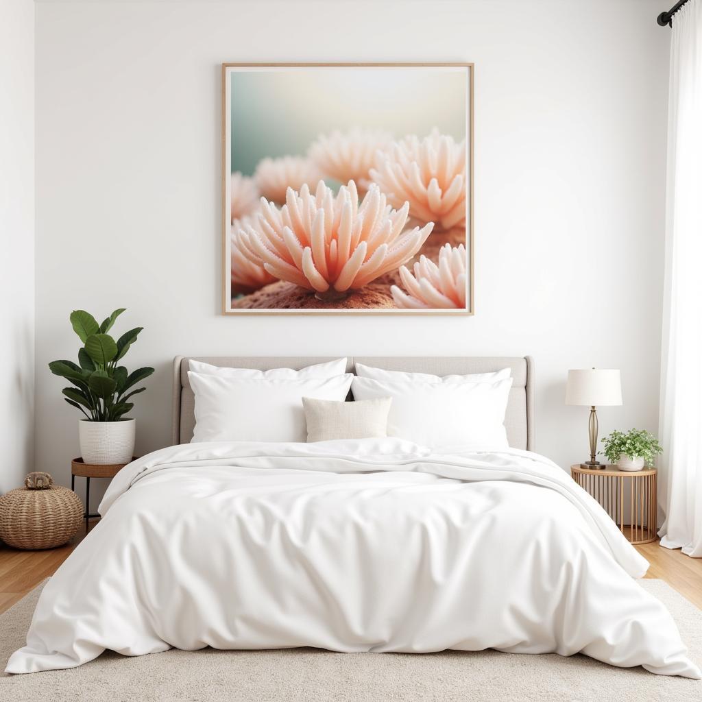 Coral Wall Art Above Bed