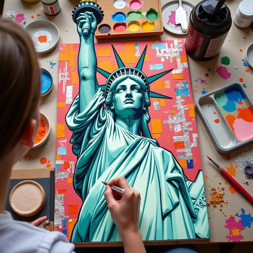 Creating Statue of Liberty Pop Art Using Mixed Media