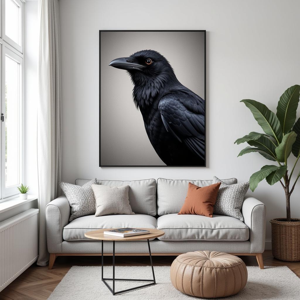 Crow Wall Art in a Modern Living Room