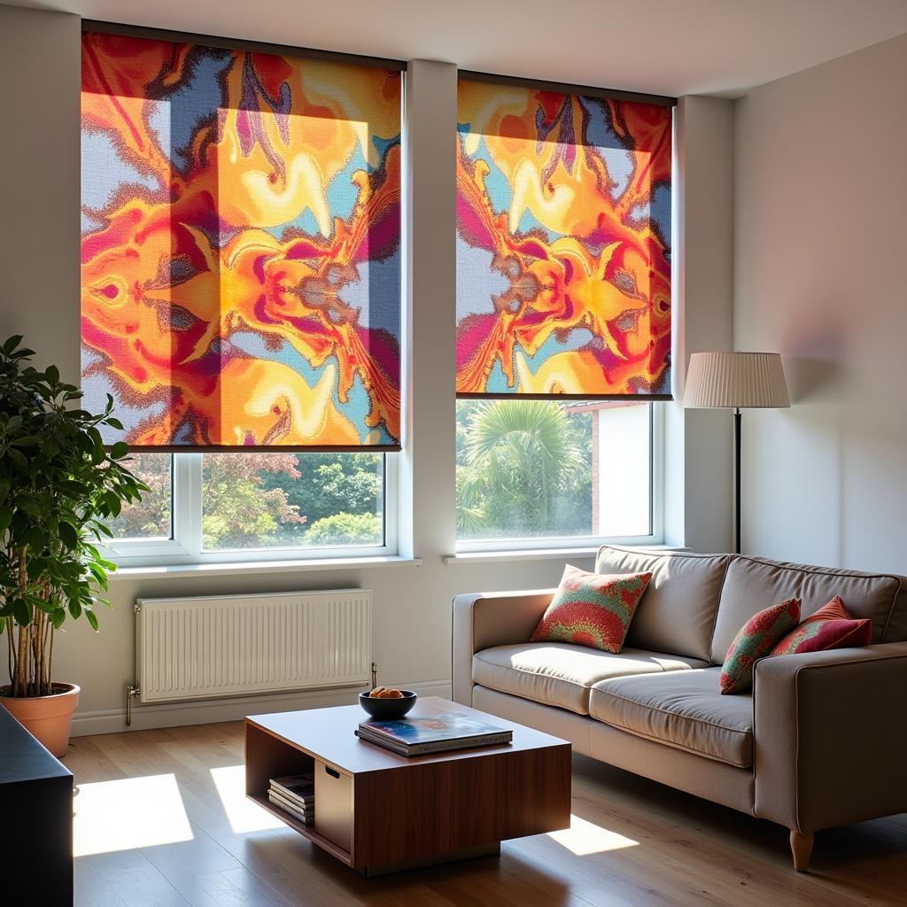 Custom Printed Blinds in a Living Room