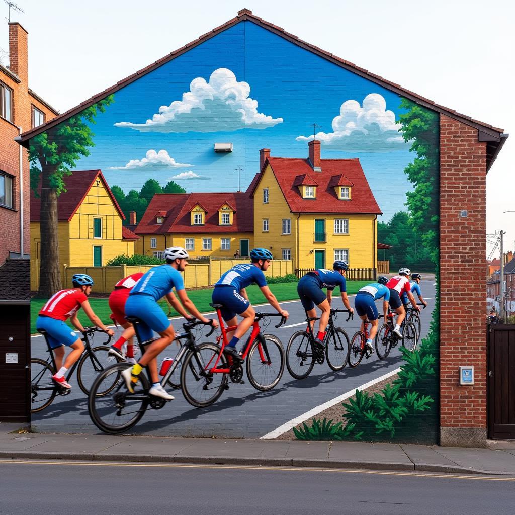 Cyclist Art Mural Depicting Tour de France