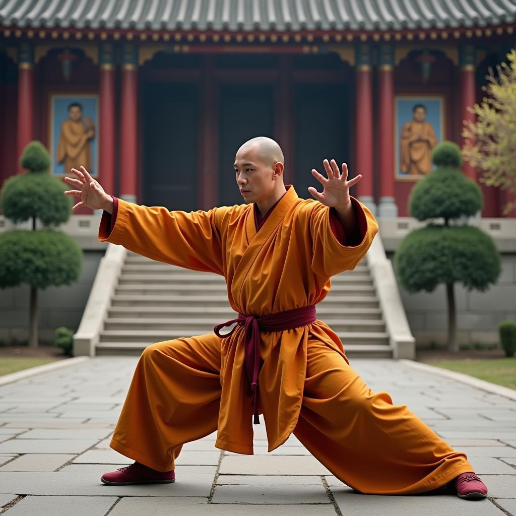 Shaolin Monk Practicing Damo Martial Arts