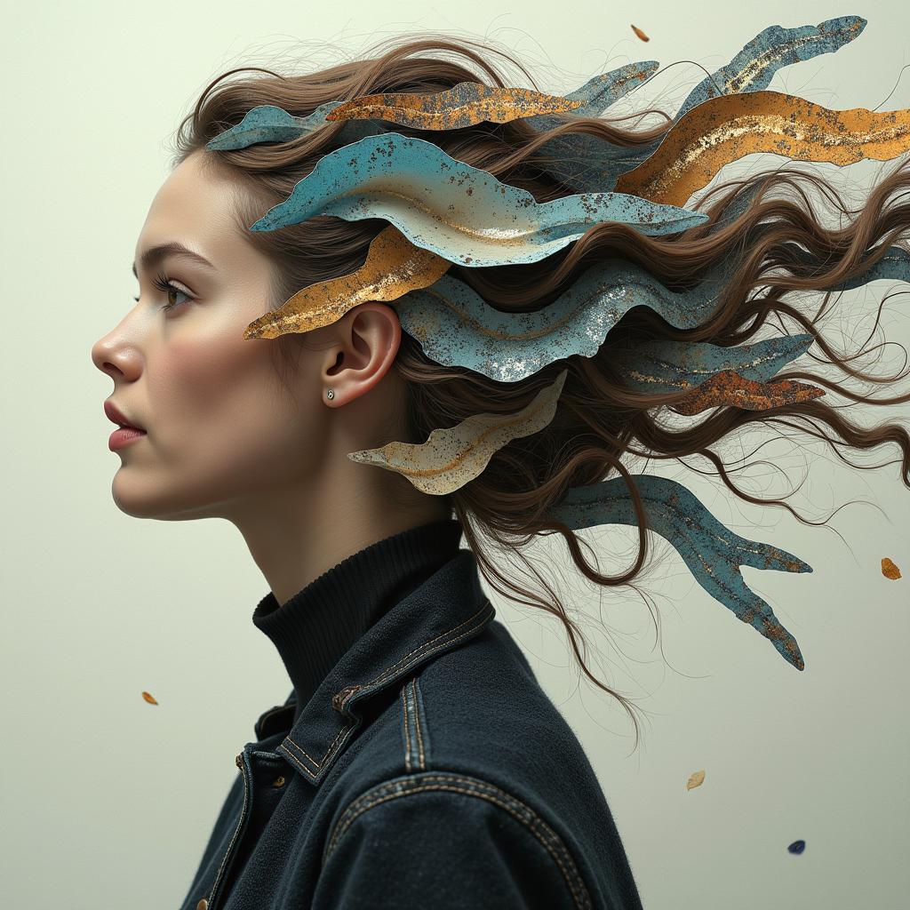 Debusk art portrait of a woman with flowing hair