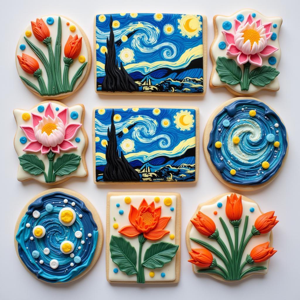 Beautifully decorated art themed cookies