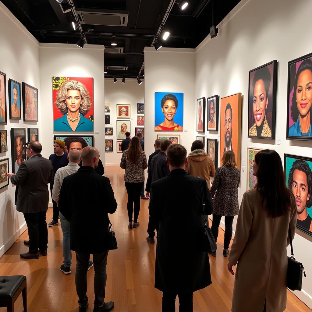 Denny Dent art exhibition at a gallery showcasing his iconic portraits.