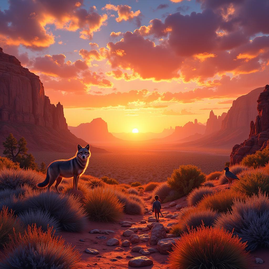 Desert Landscape with Animals Digital Art