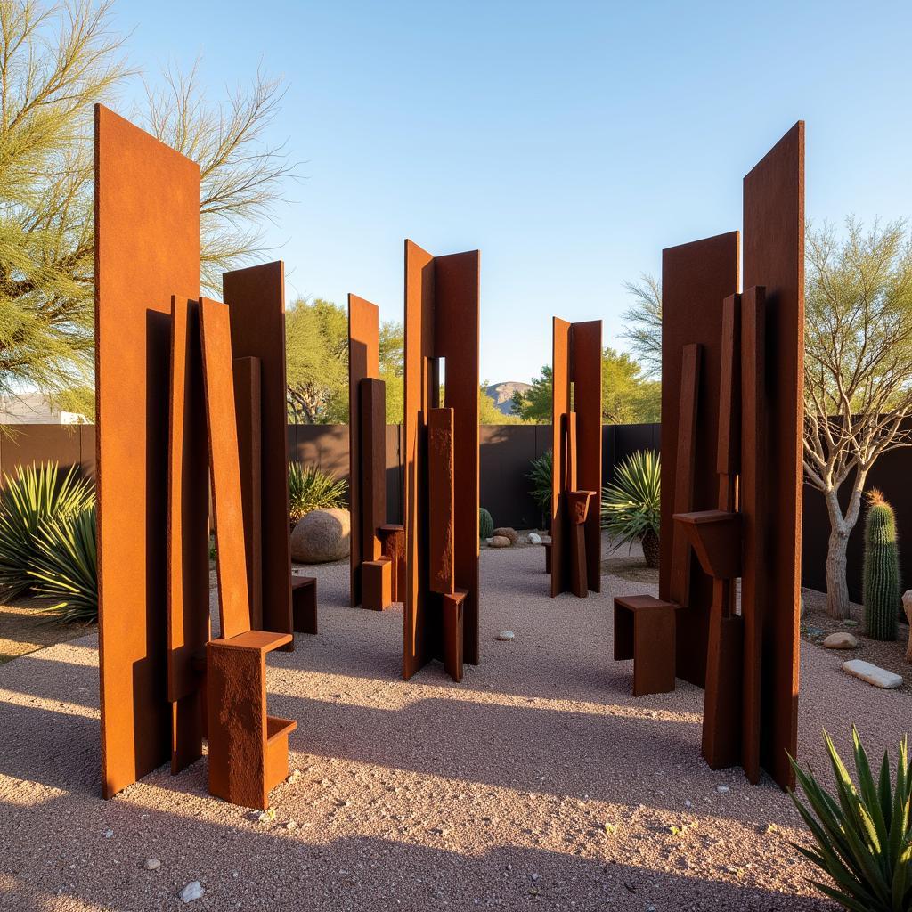 Metal Sculptures in Desert Yard