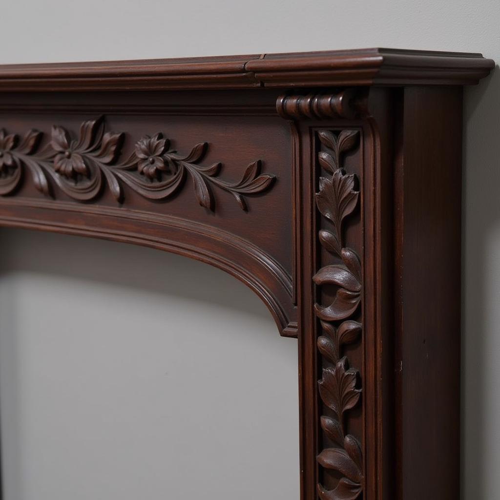 Detailed View of Carved Arts and Crafts Mantel