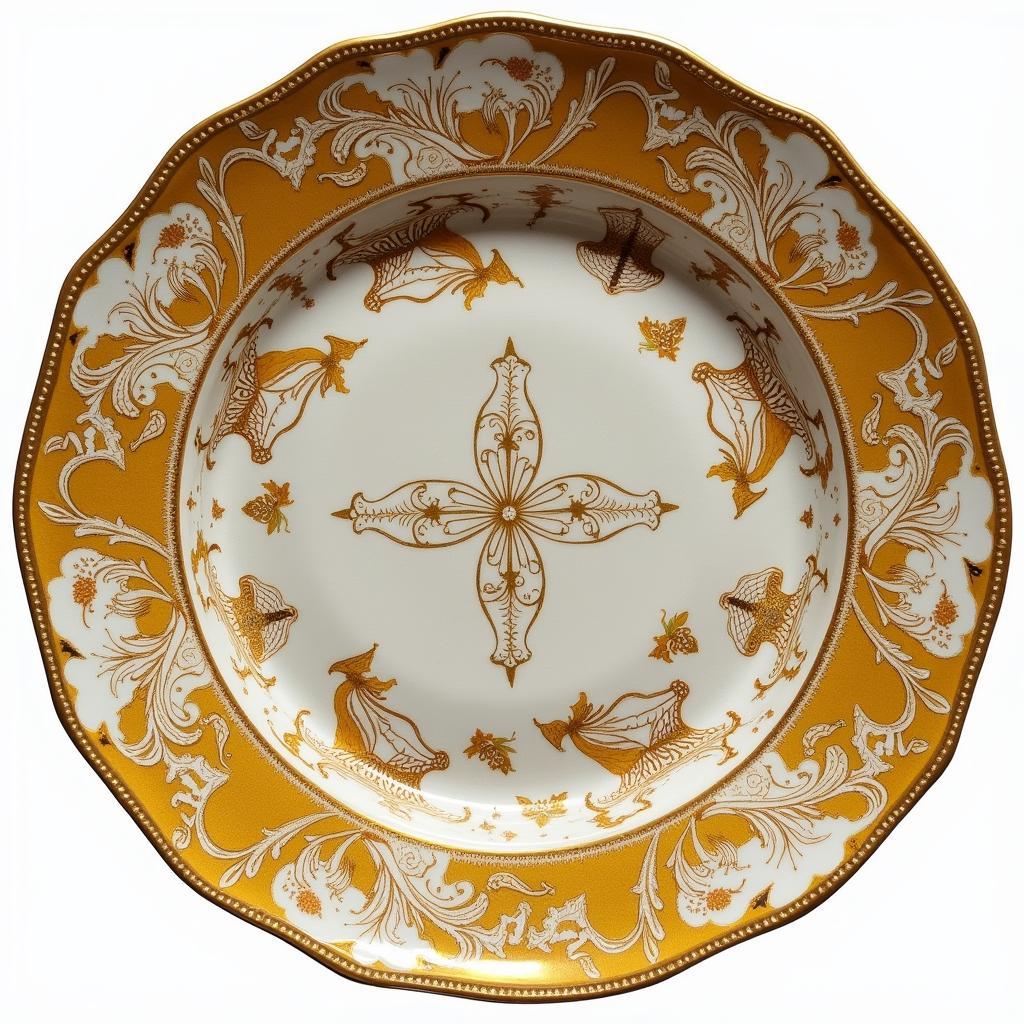 Decorative Plate with Gold and White Glaze