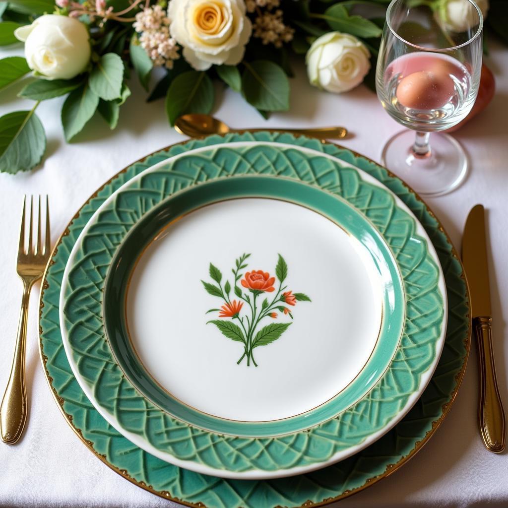 Art Deco Plate with Green Glaze and Geometric Patterns