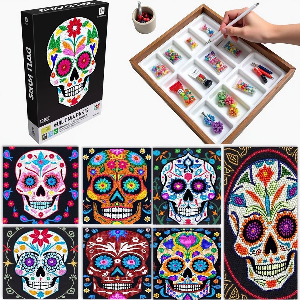 Close-up of diamond art skull kits