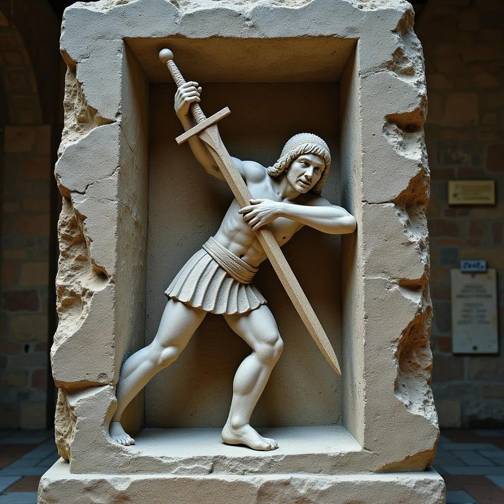 Medieval Sculpture of the Sword in the Stone