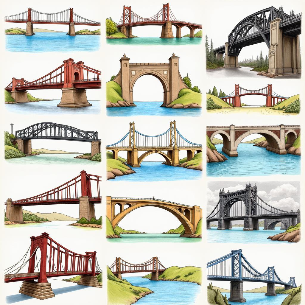 Variations in bridge drawings representing different emotions.