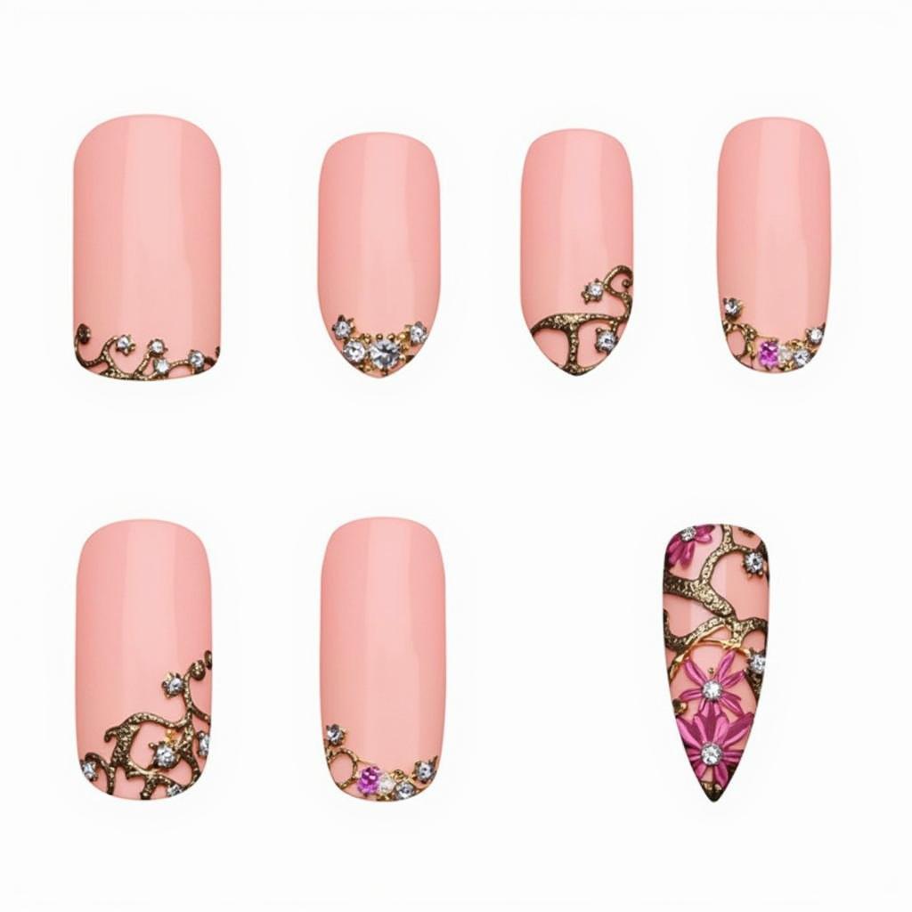 Nail accessories on various nail shapes