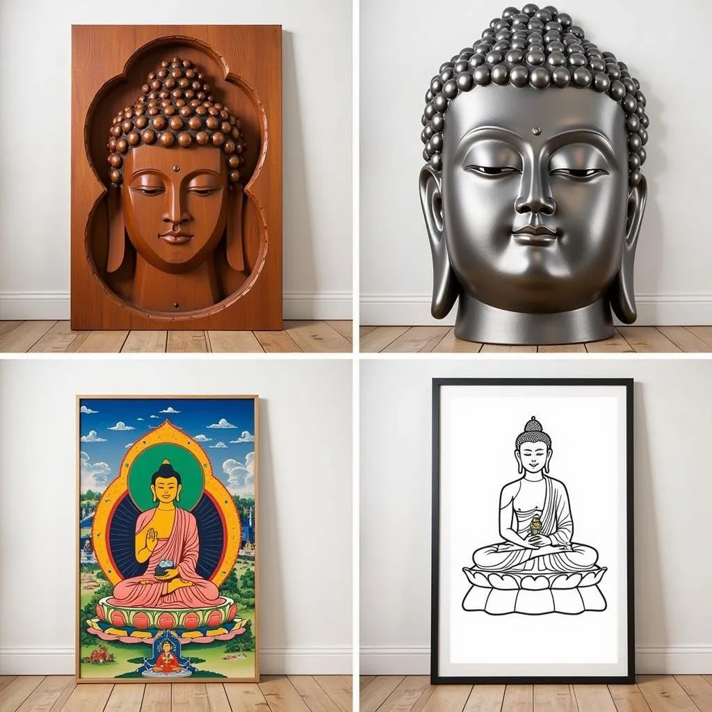 Different styles of large Buddha wall art