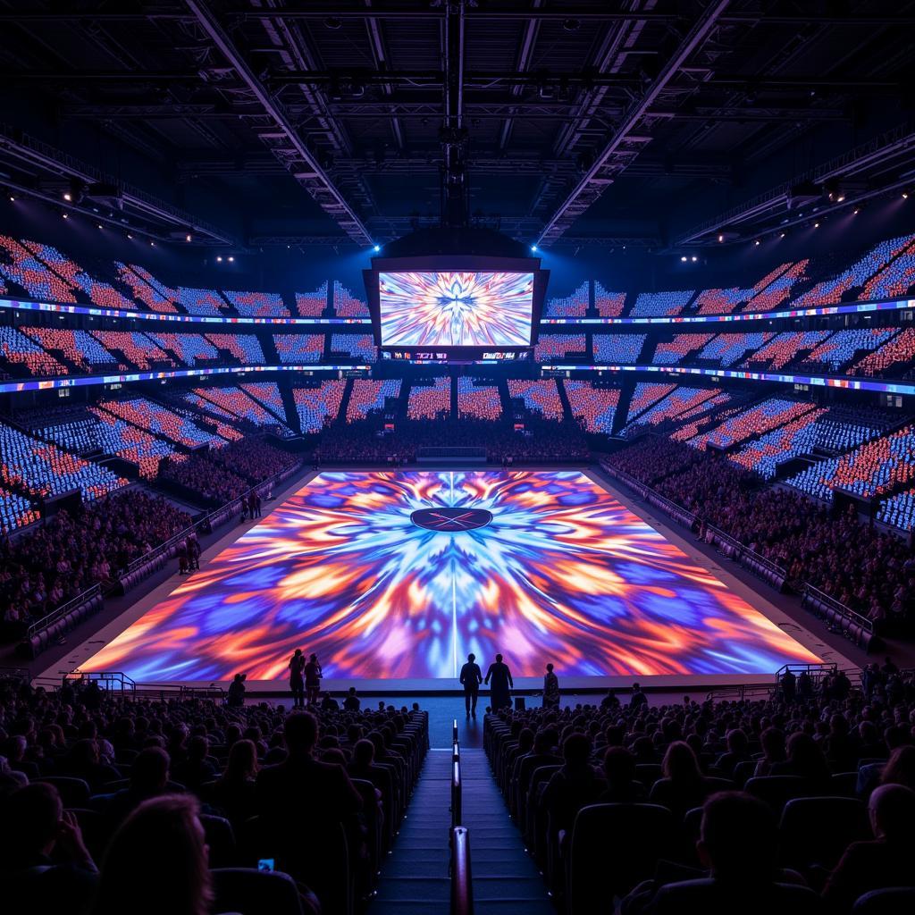 Digital art projection illuminating an arena