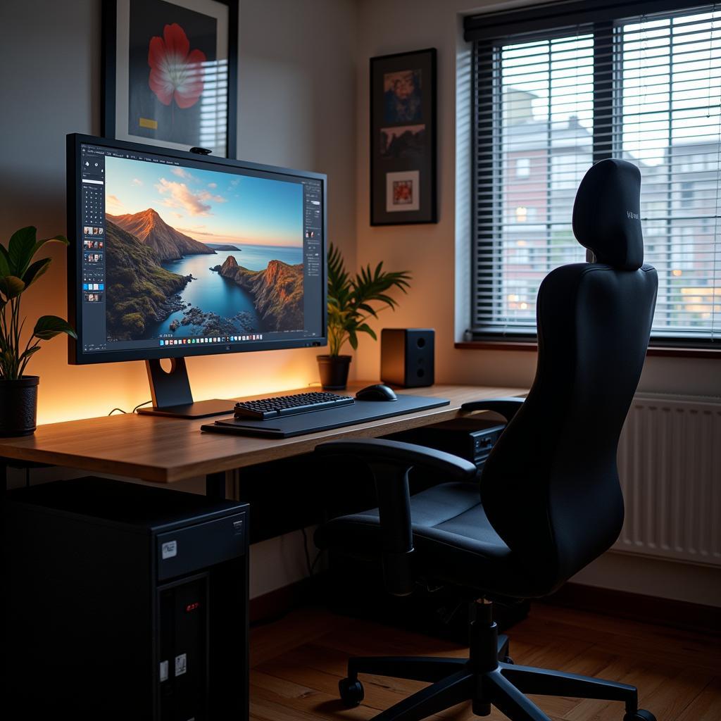 Digital Art Studio Setup with Ergonomic Workspace