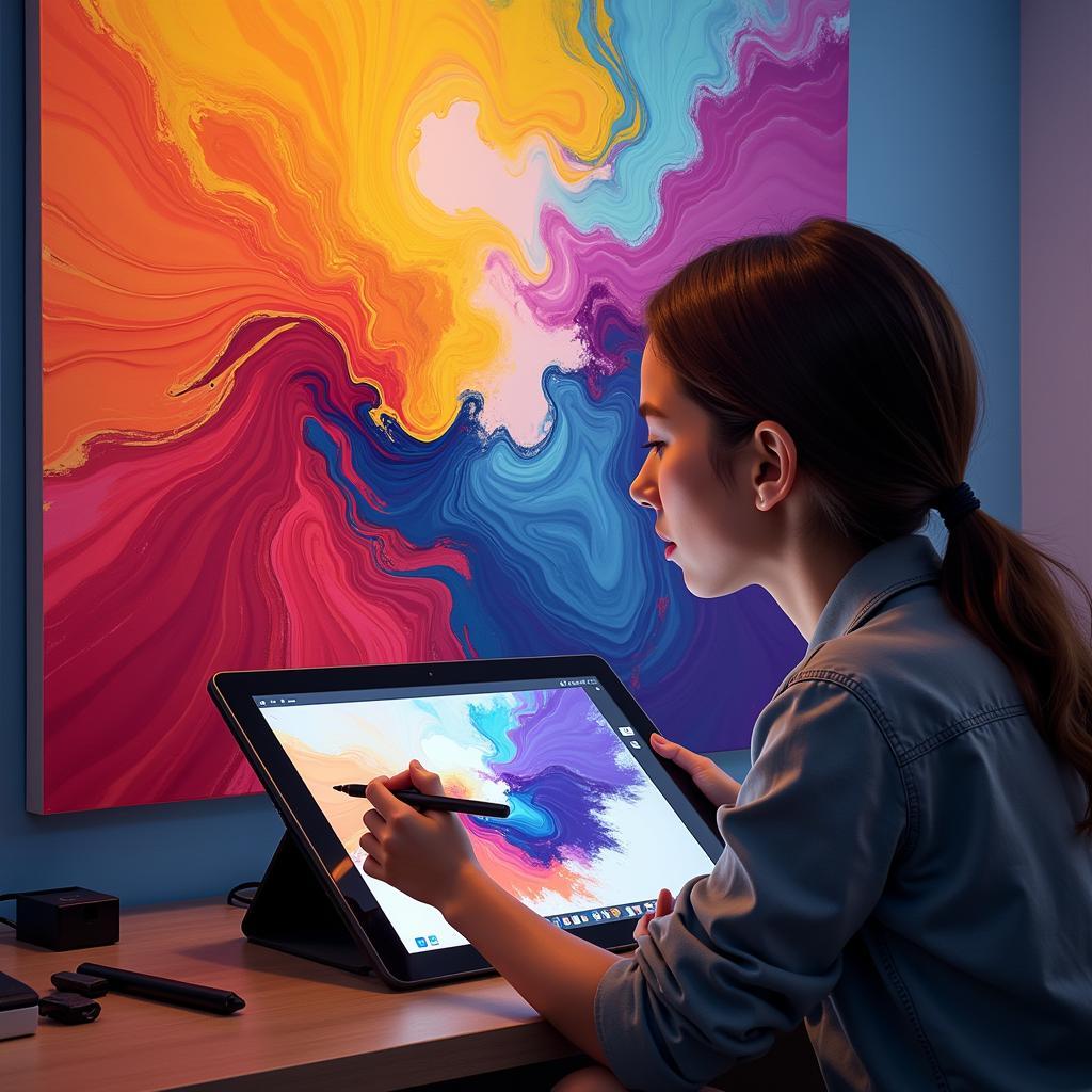 Digital Artist Using Software to Create Colorful Abstract Art