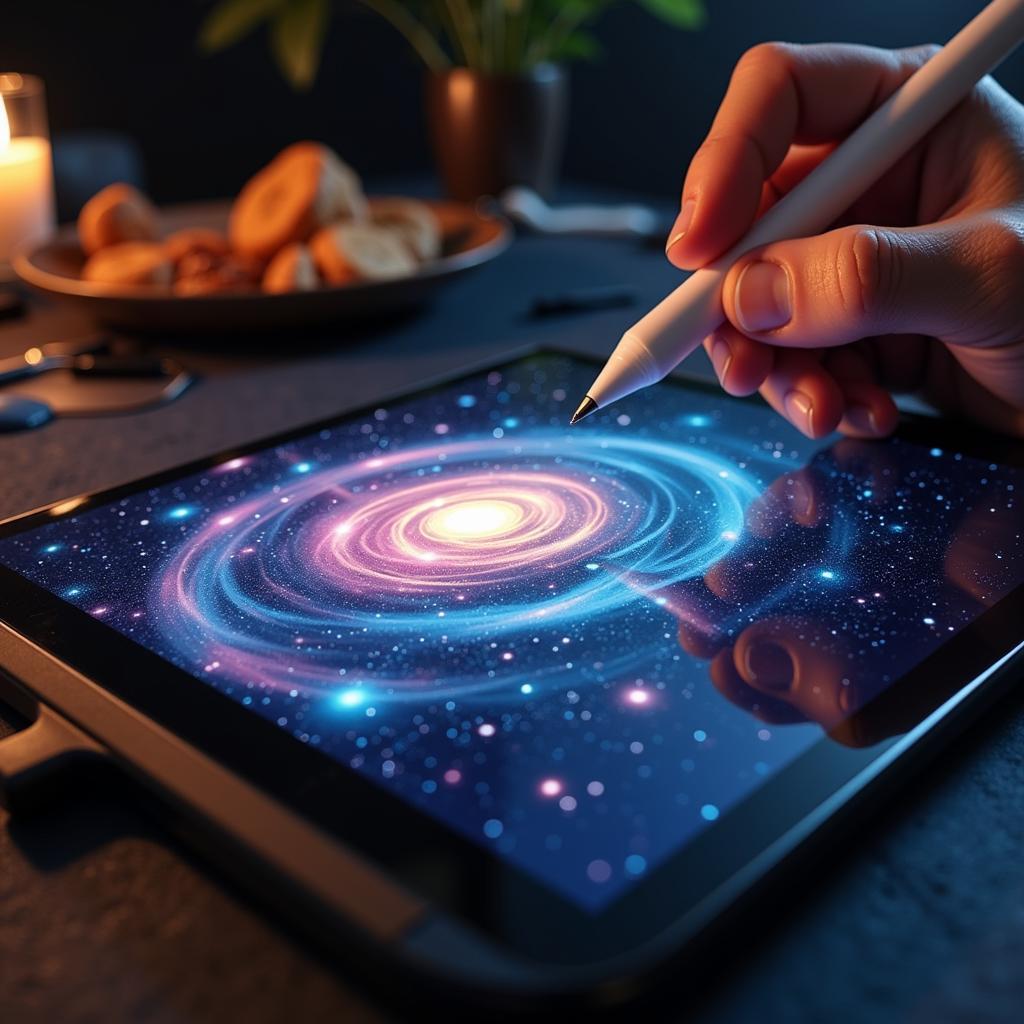 Digital artist working on a tablet, exploring the theme of "the way home" through digital art