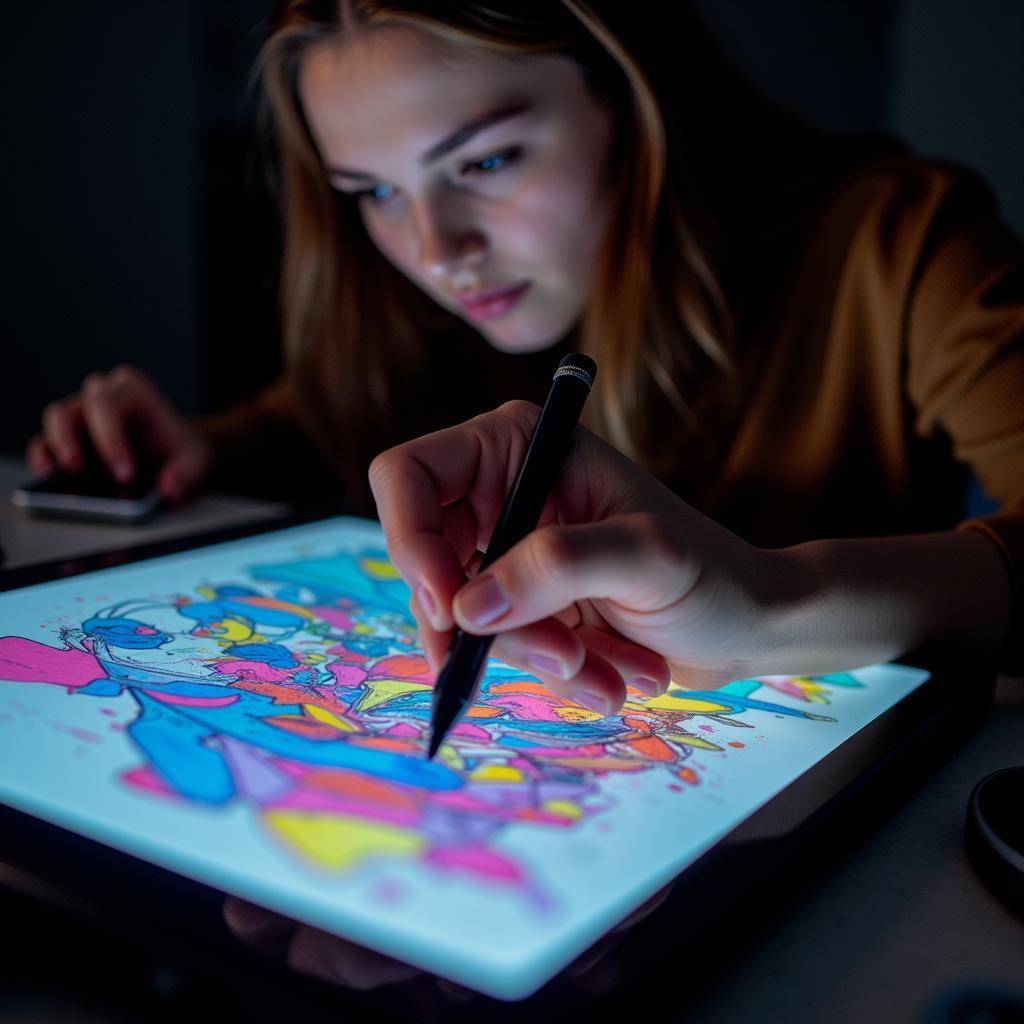 Digital artist sketching ideas on a tablet