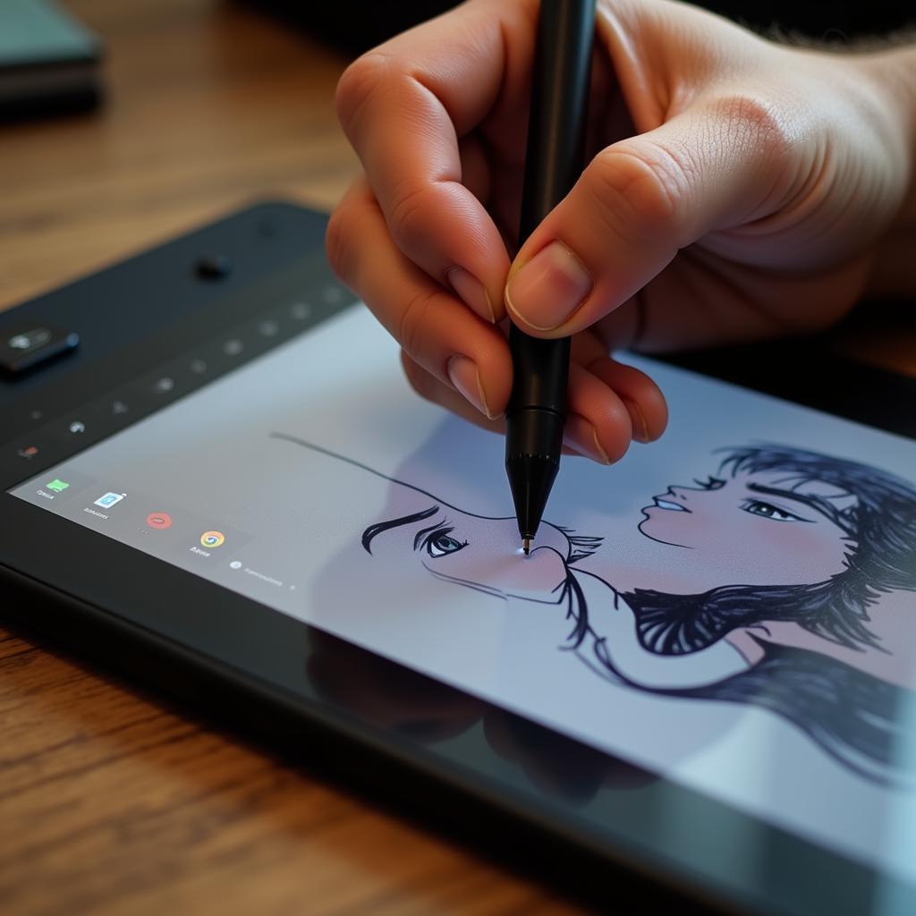 Digital artist using a graphic tablet