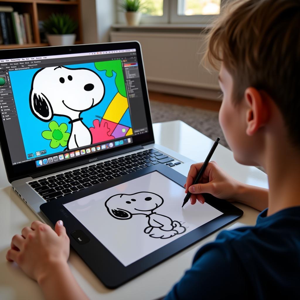 Digital Snoopy Pop Art Design on a Laptop