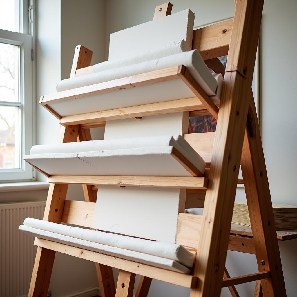 DIY art drying rack with shelves