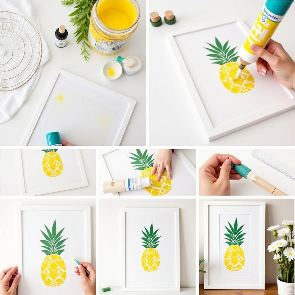 A step-by-step guide on creating your own DIY framed pineapple art using different techniques, such as painting, drawing, or decoupage.