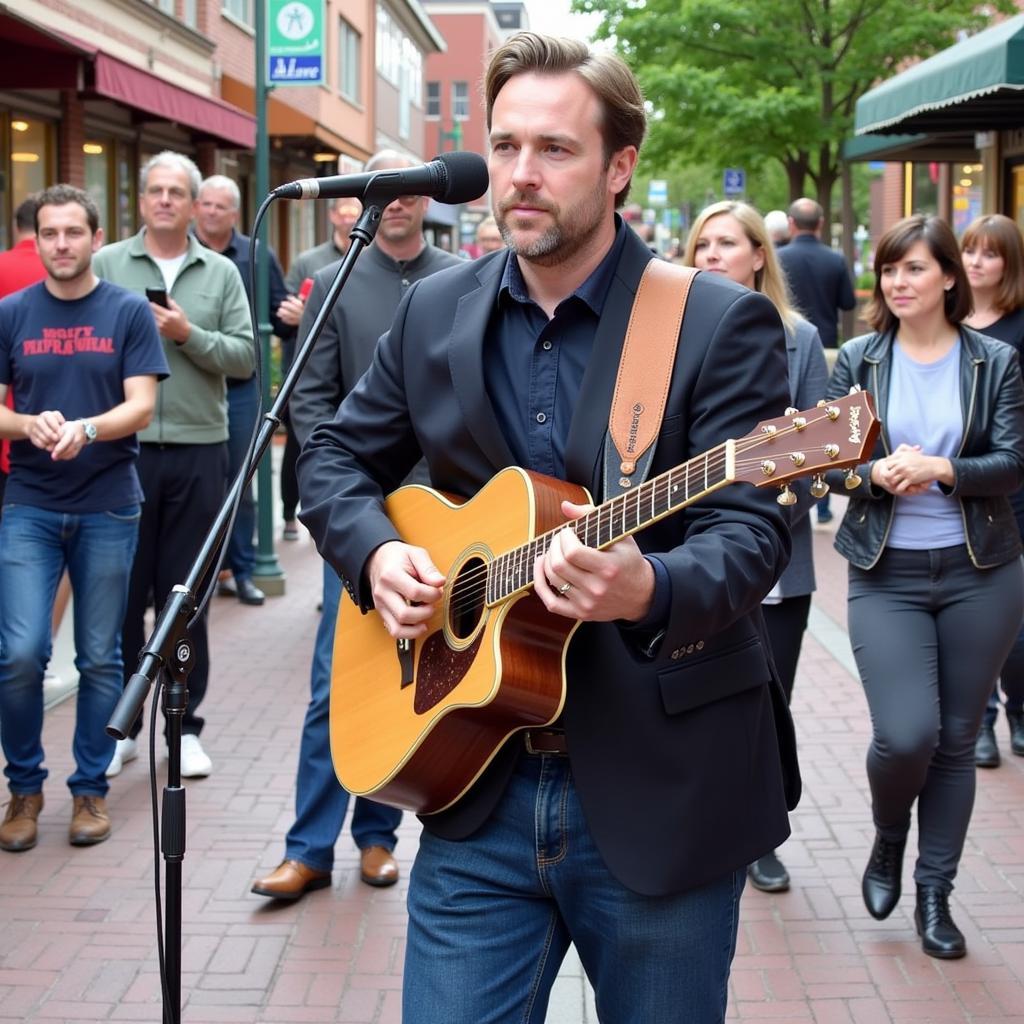 Street musician performing at the Downtown Redmond Art Walk