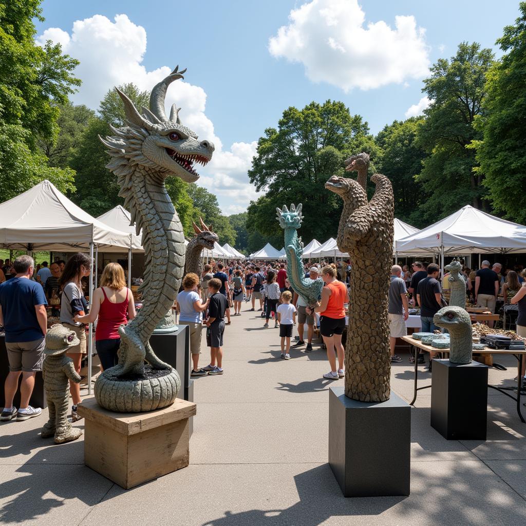 Intricate dragon sculptures on display at the Dragon Art Fair