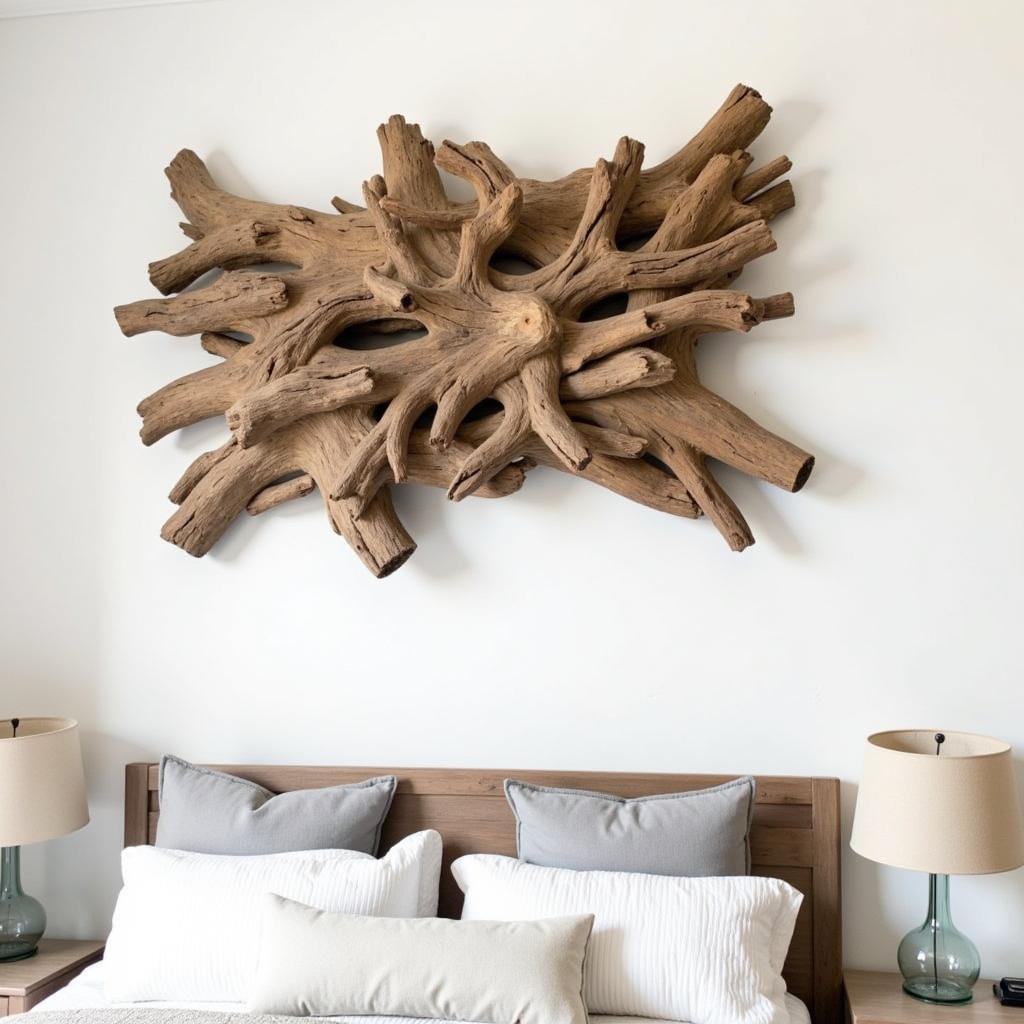 Driftwood Wall Art Above Bed