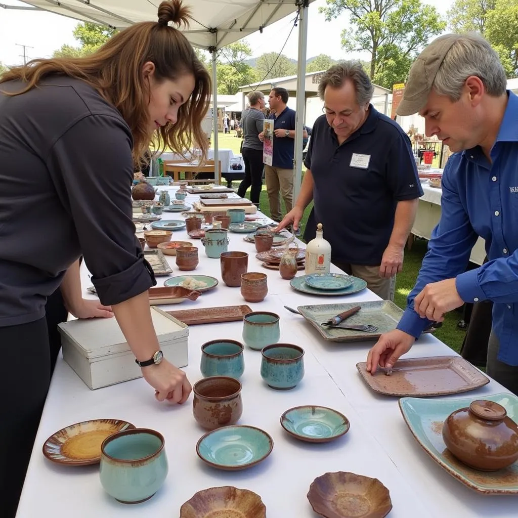 Du khách tham quan gian hàng đồ gốm sứ tại Art in the Park Los Altos