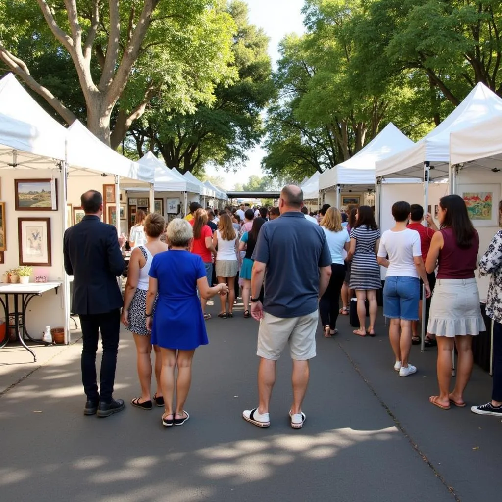 Du khách tham quan gian hàng tại Art in the Park Ojai