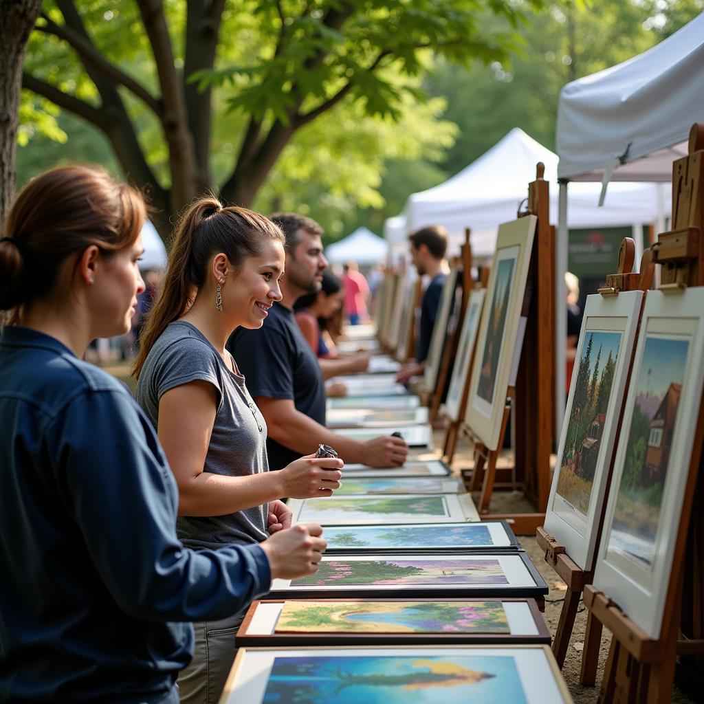 Visitors exploring booths at Art on the Green