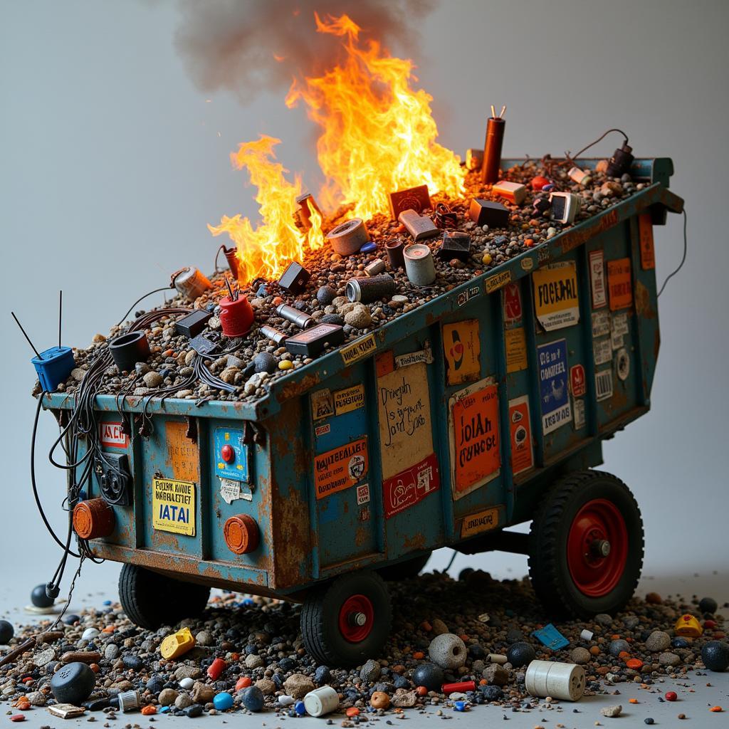 Dumpster Fire Sculpture Conveying Environmental Message