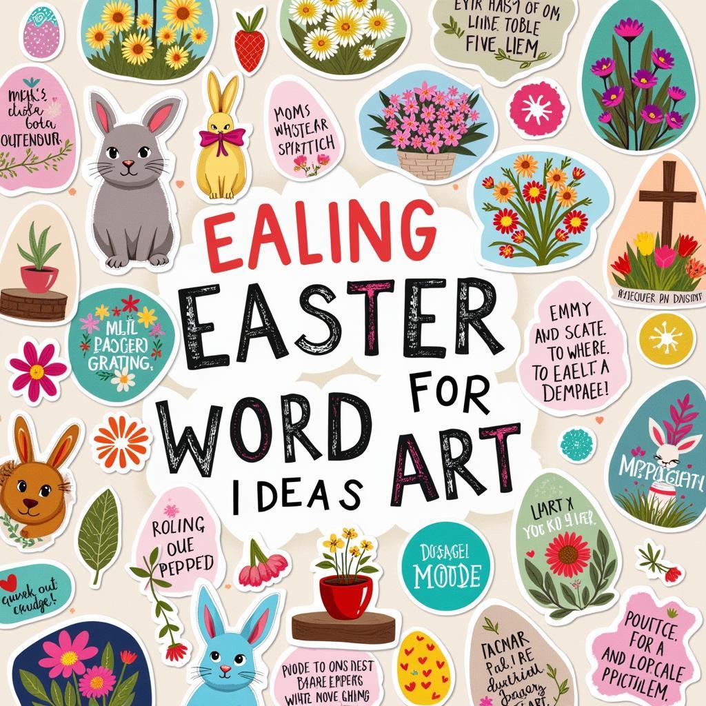 A mood board showcasing various themes and ideas for Easter word art