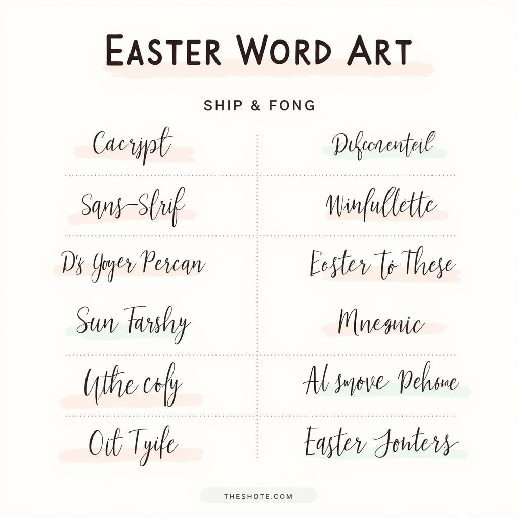 Examples of different font styles suitable for Easter word art