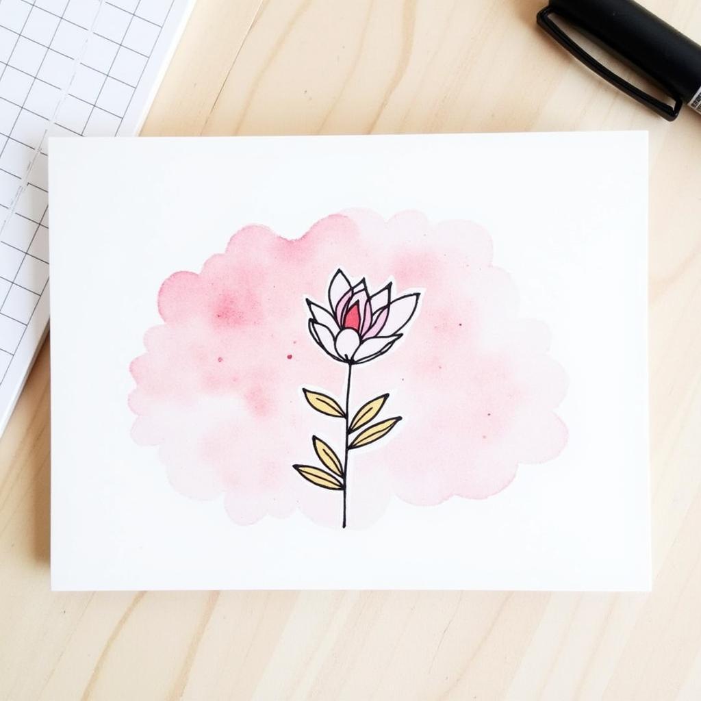 Simple note card art using watercolors and markers